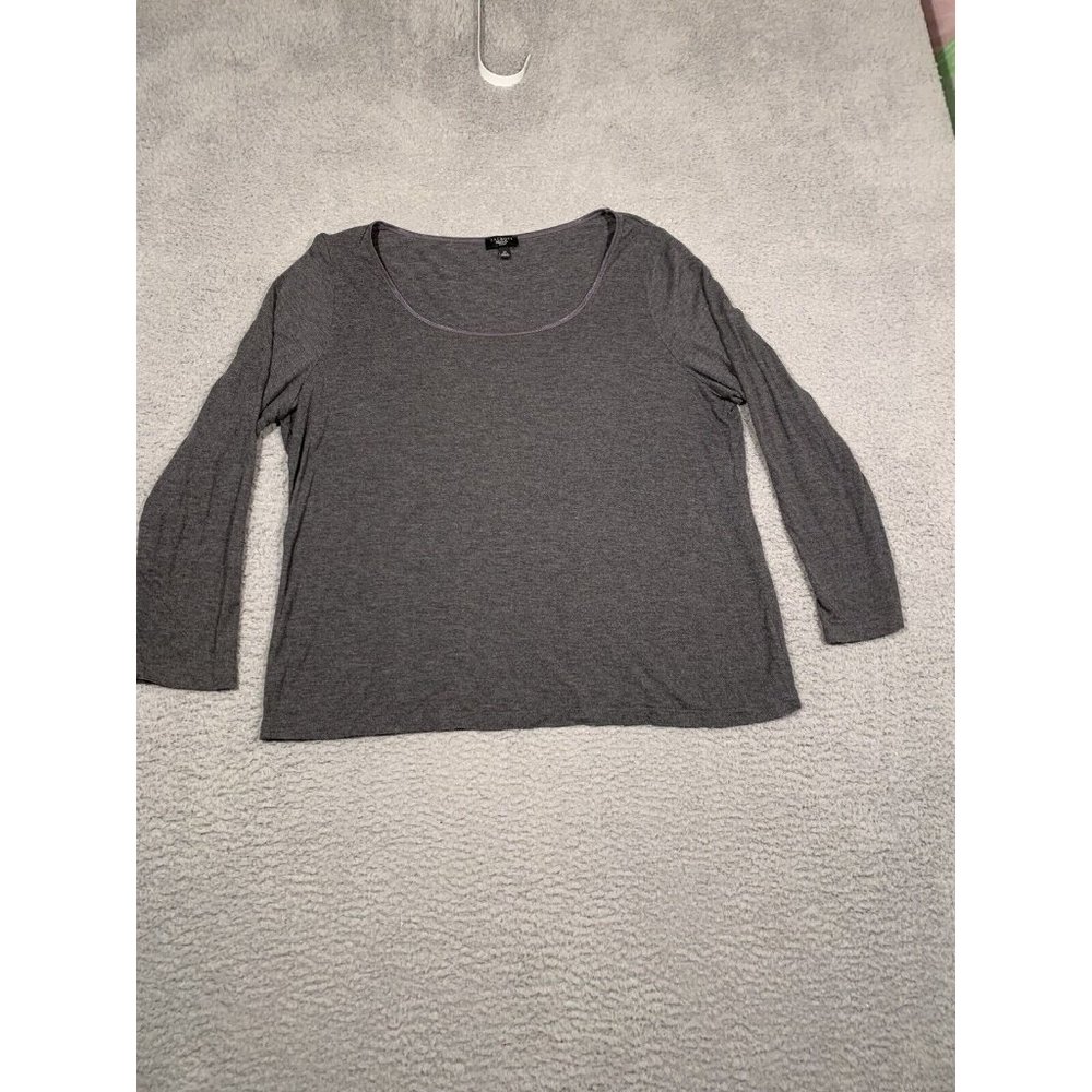 Talbots 1X Shirt Top Gray‎ Long Sleeve Classic Layering Stretch Soft Scoop Neck